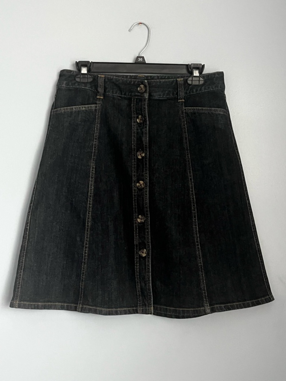 Ann Taylor Black A-Line Button-Front Denim Skirt